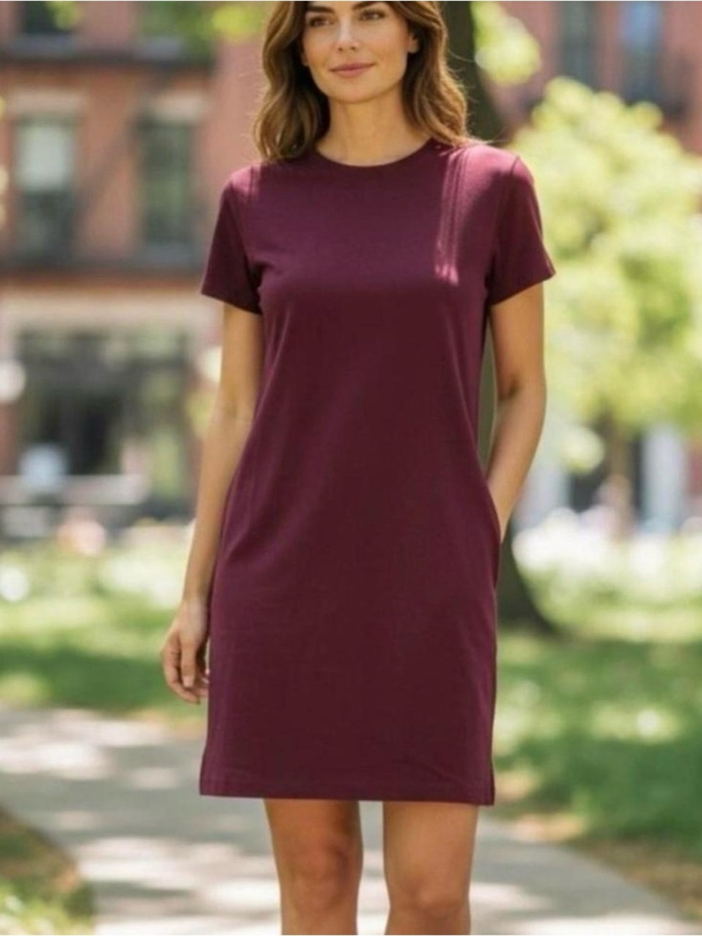 lululemon Size 8 Classic-Fit Cotton-Blend T-Shirt Dress in Burgundy